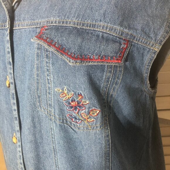 Vintage 90s Y2K Denim Vest Embroidered Floral Cotton 2X - Picture 5 of 12